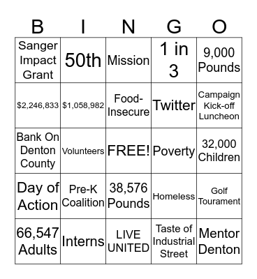LIVE UNITED Bingo Card