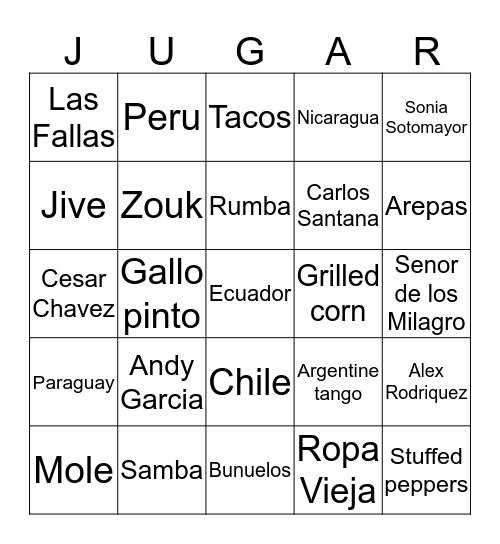 JUGAR BINGO! Bingo Card