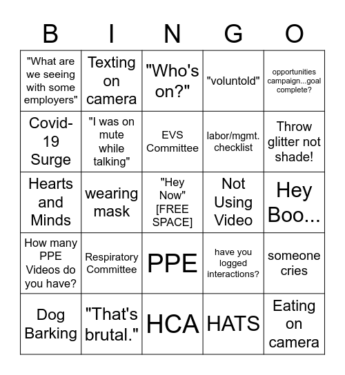 TEAM ANIMO ZOOM BINGO Card