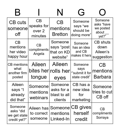 Marketing Committee Call BINGO Card