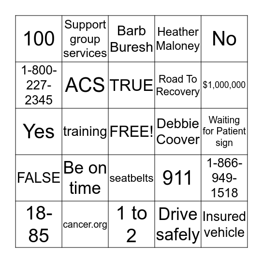 ROAD BINGO Card