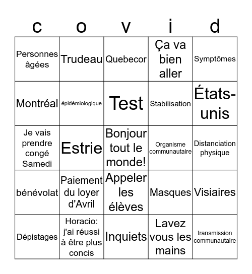 Conférence 27 mars Bingo Card