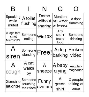 365XS WFH Bingo Card