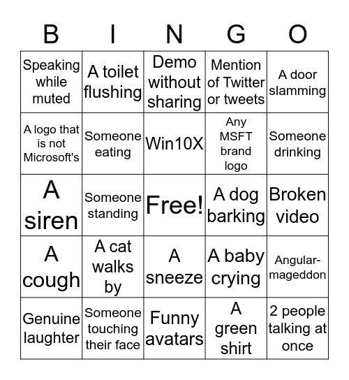 365XS WFH Bingo Card