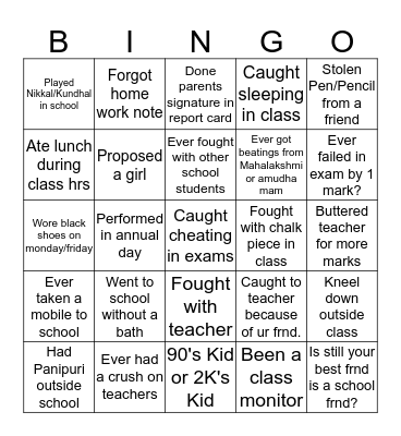 NEW PRINCE MAT HR SEC SCHOOL Bingo Card