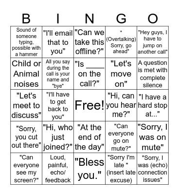 Conference Call Bingo Card