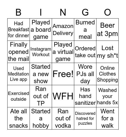 Quarantine Bingo  Bingo Card