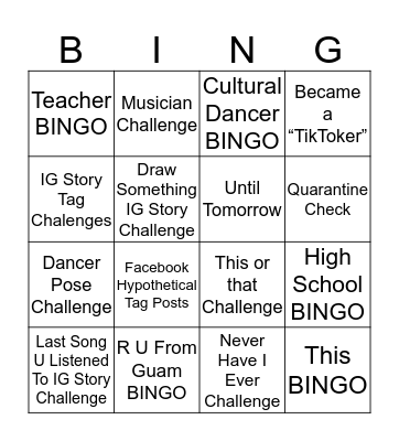 Social Media BINGO/Challenge BINGO Card