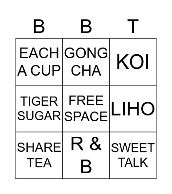 types of bubble tea in SG Bingo Card