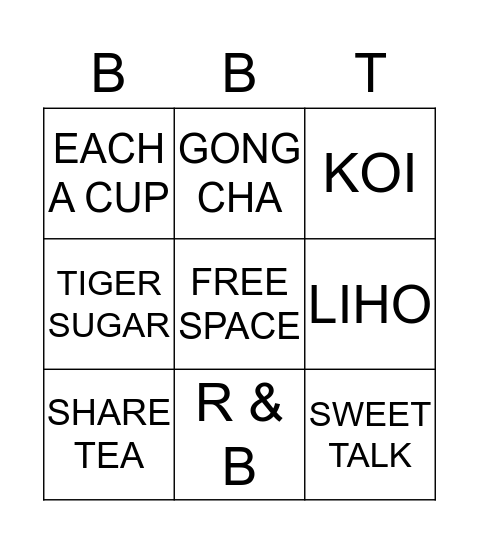 types of bubble tea in SG Bingo Card