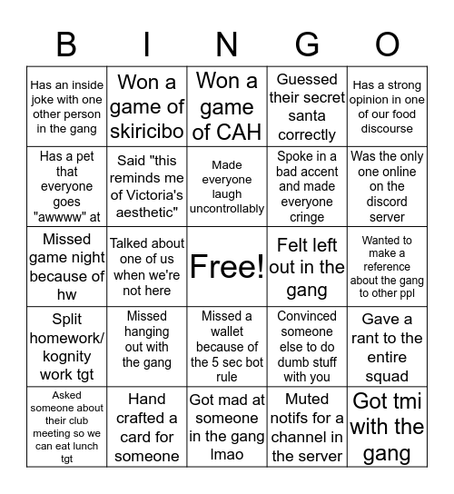 skwibbdo gang gang Bingo Card