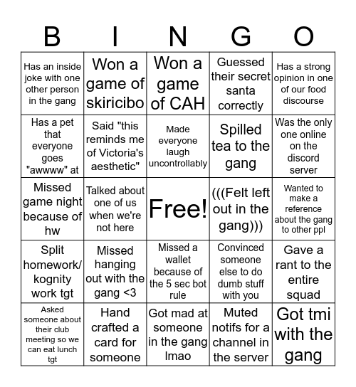 skwibbdo gang gang Bingo Card