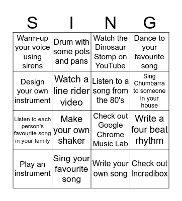 Music Bingo Card