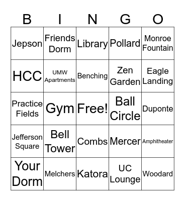 Favorite Place On Campus Bingo Card