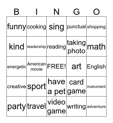 people interests bingo Card