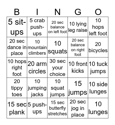 FITNESS BINGO Card