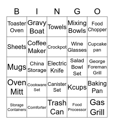 Bridal Shower  Bingo Card