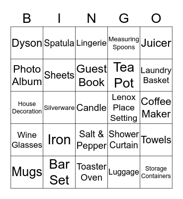 Bridal Shower Bingo Card