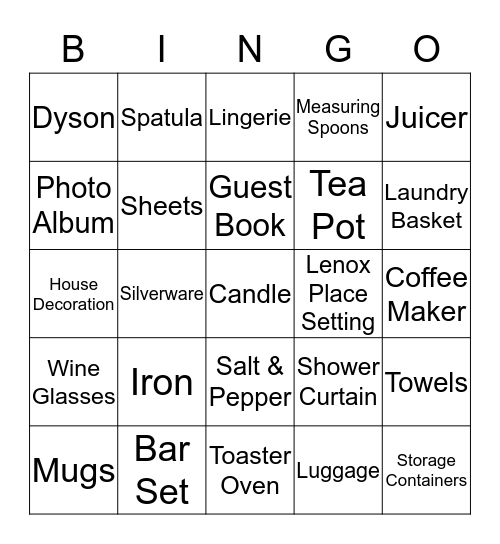 Bridal Shower Bingo Card