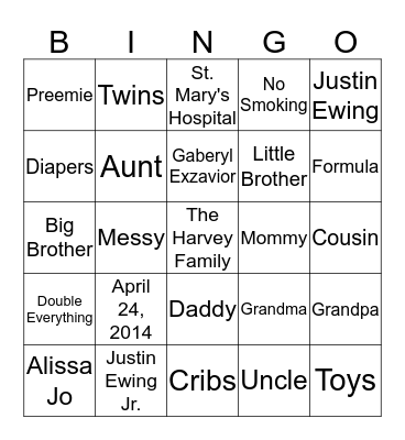 Alissa's Baby Shower Bingo Card