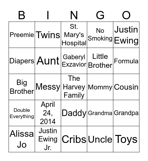 Alissa's Baby Shower Bingo Card