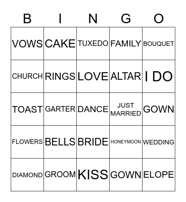 BRIDAL BINGO Card