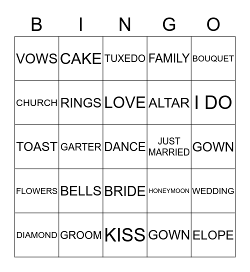 BRIDAL BINGO Card