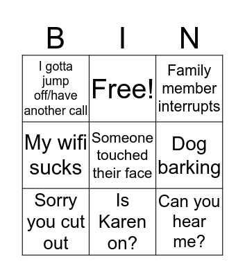 Virtual Team Lunch Bingo Card