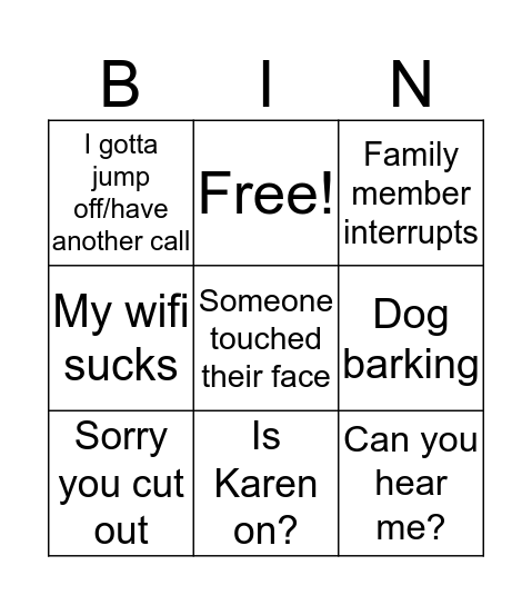 Virtual Team Lunch Bingo Card