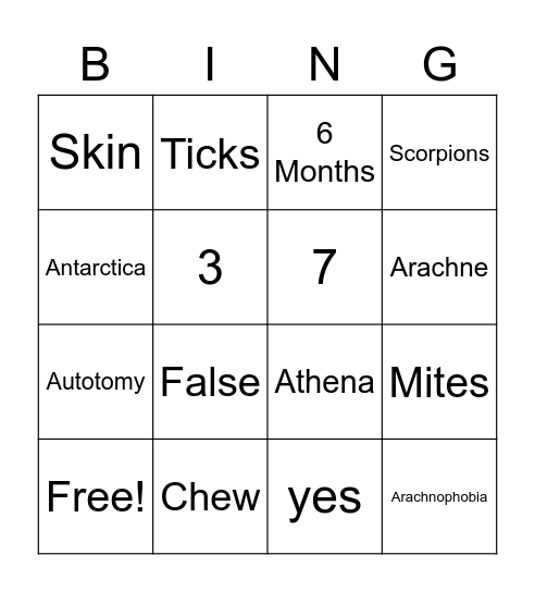 Daddy Long Legs Bingo Card