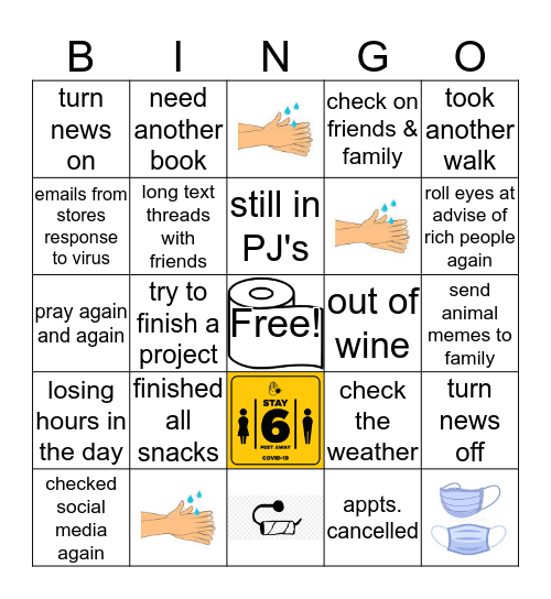 Social Distancing Bingo Card