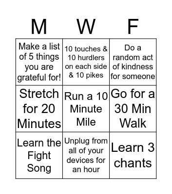 Cheerleading Bingo Card