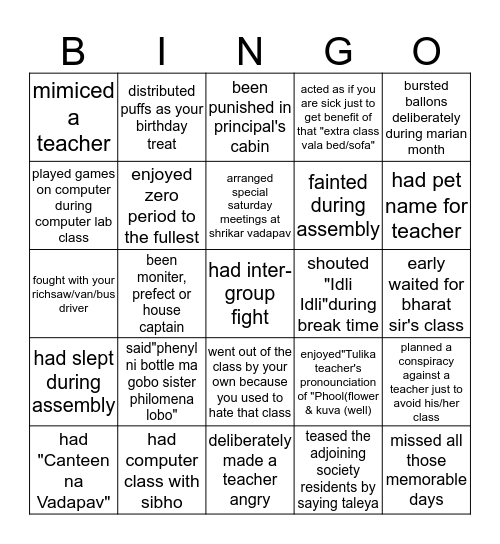 Have you ever  Bingo Card