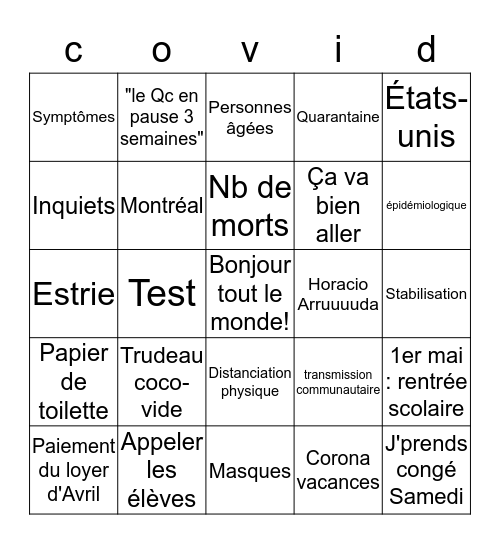 Conférence 27 mars Bingo Card