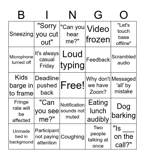 WebEx meetings Bingo Card