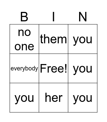 Pronouns Bingo Card