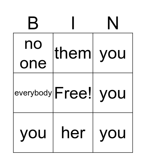 Pronouns Bingo Card