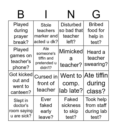 Bingo PIS edition Bingo Card
