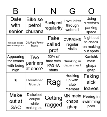 NIT Rourkela V2.0  Bingo Card