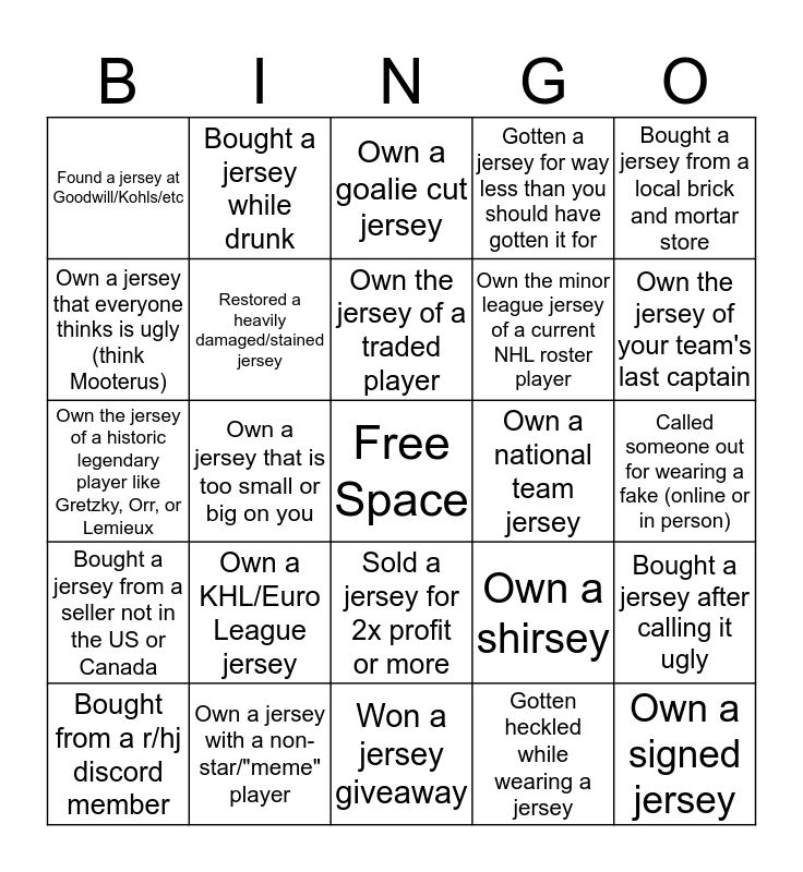 r/hockeyjerseys Bingo Card