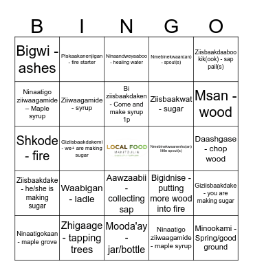 Ziisbaakdakewin - Sugaring Time Bingo Card