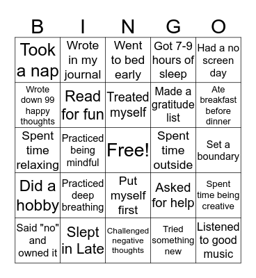 Self-Care Bingo Card