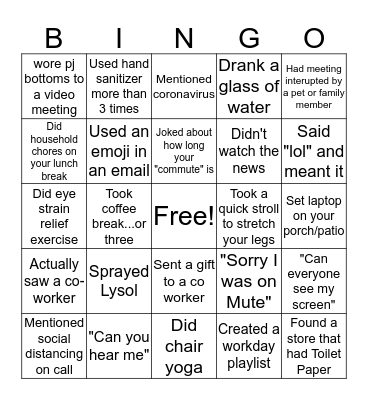 Enterprise WFH COVID19 Bingo Card