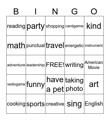 people interests bingo Card