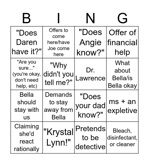 Kim-Rona Bingo Card