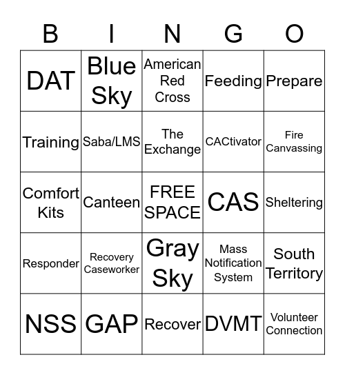 Disaster Cycle Services Bingo Card