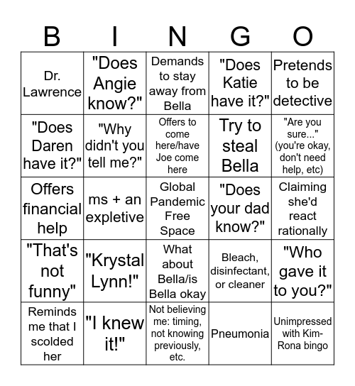 Kim-rona Bingo Card