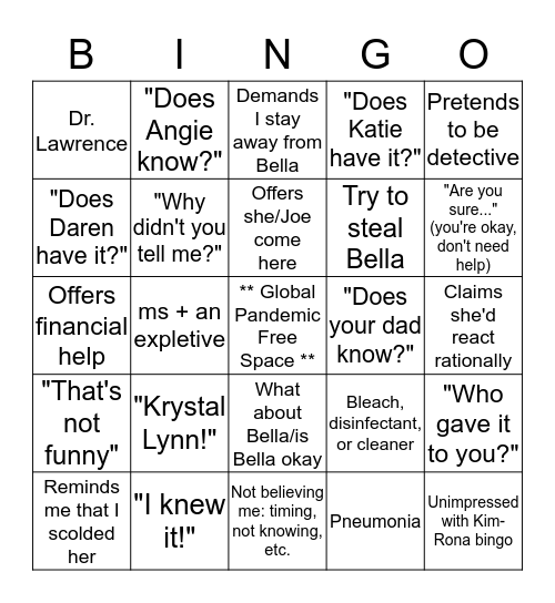 Kim-rona Bingo Card