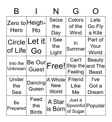 Movie Songs. Bingo Card