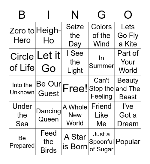 Movie Songs. Bingo Card